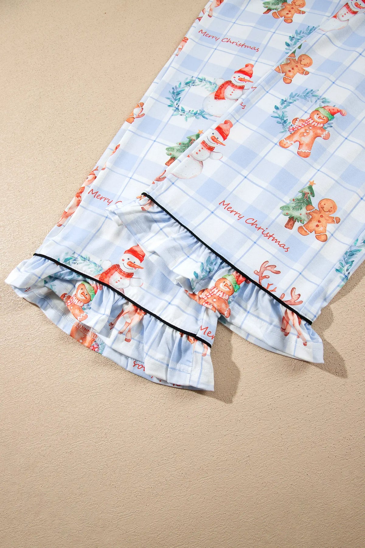 2pc Pajama Set Shirt Top & Straight-Leg Pants — Plaid Cartoon Christmas Print