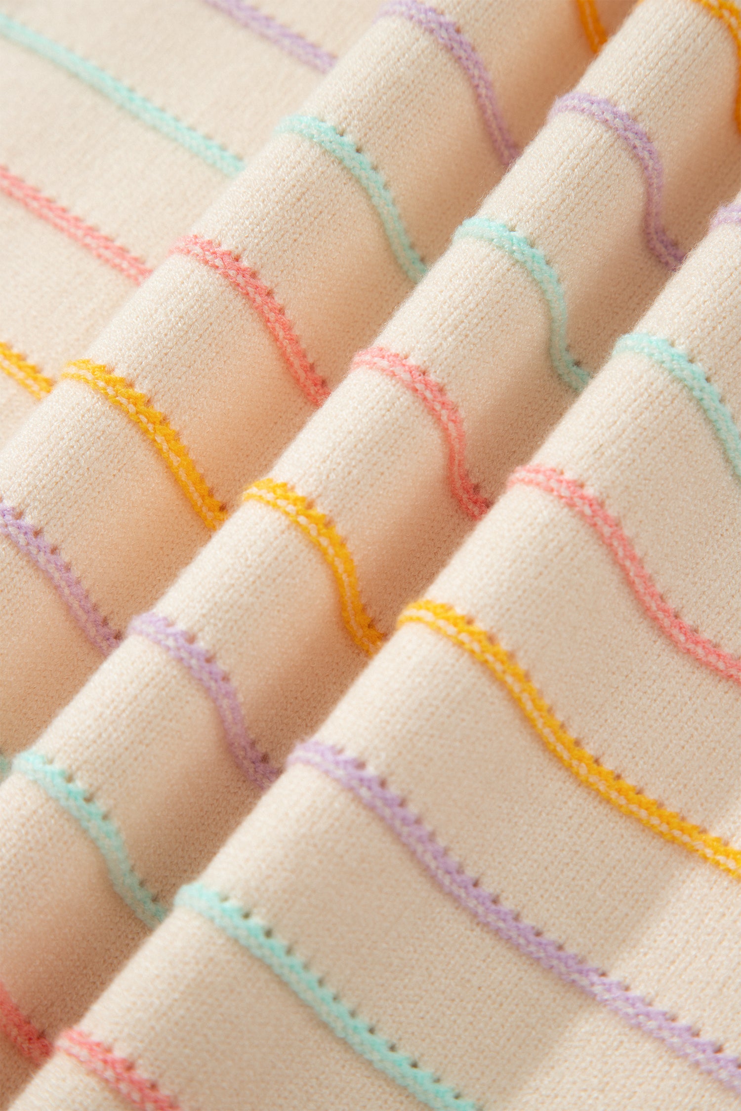 Colorful Stripes Crew Neck Knit Sweater – Beige Stripe