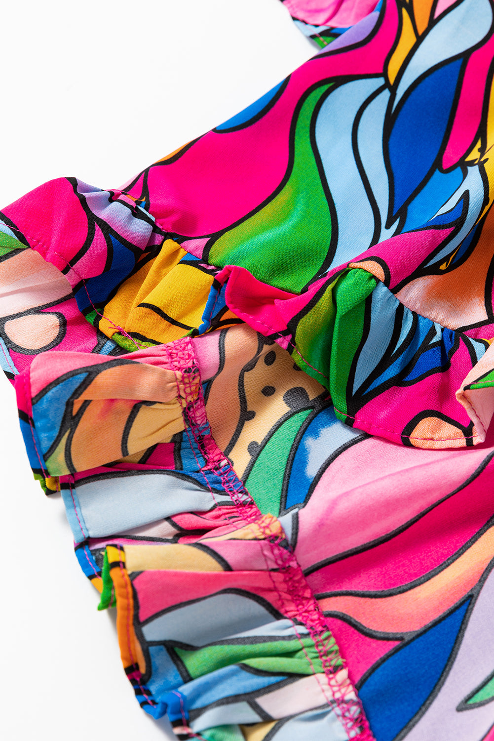 Rose Abstract Print Plus Size Frilly Trim Blouse BB Fashion Outlet