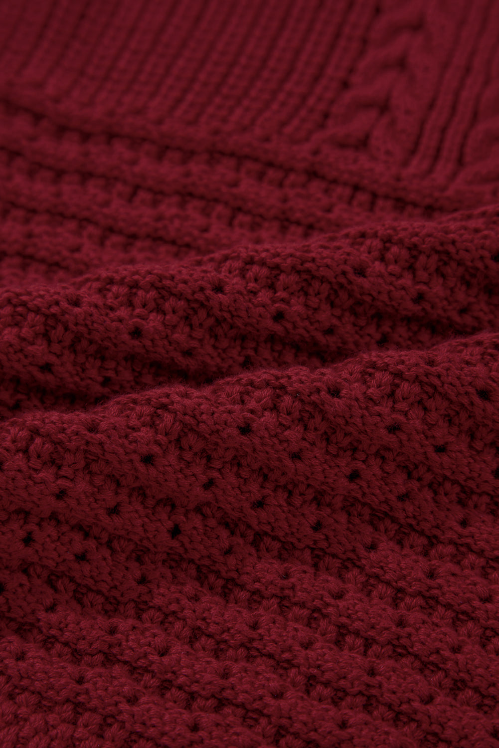 Burgundy Cable Knit Pointelle Slim Fit V Neck Sweater Vest eAura
