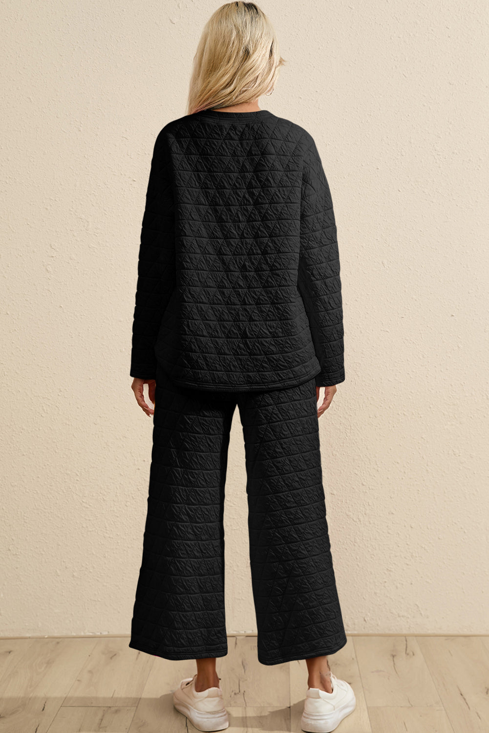 Dark Grey Solid Quilted Pullover and Trousers Outfit eAura