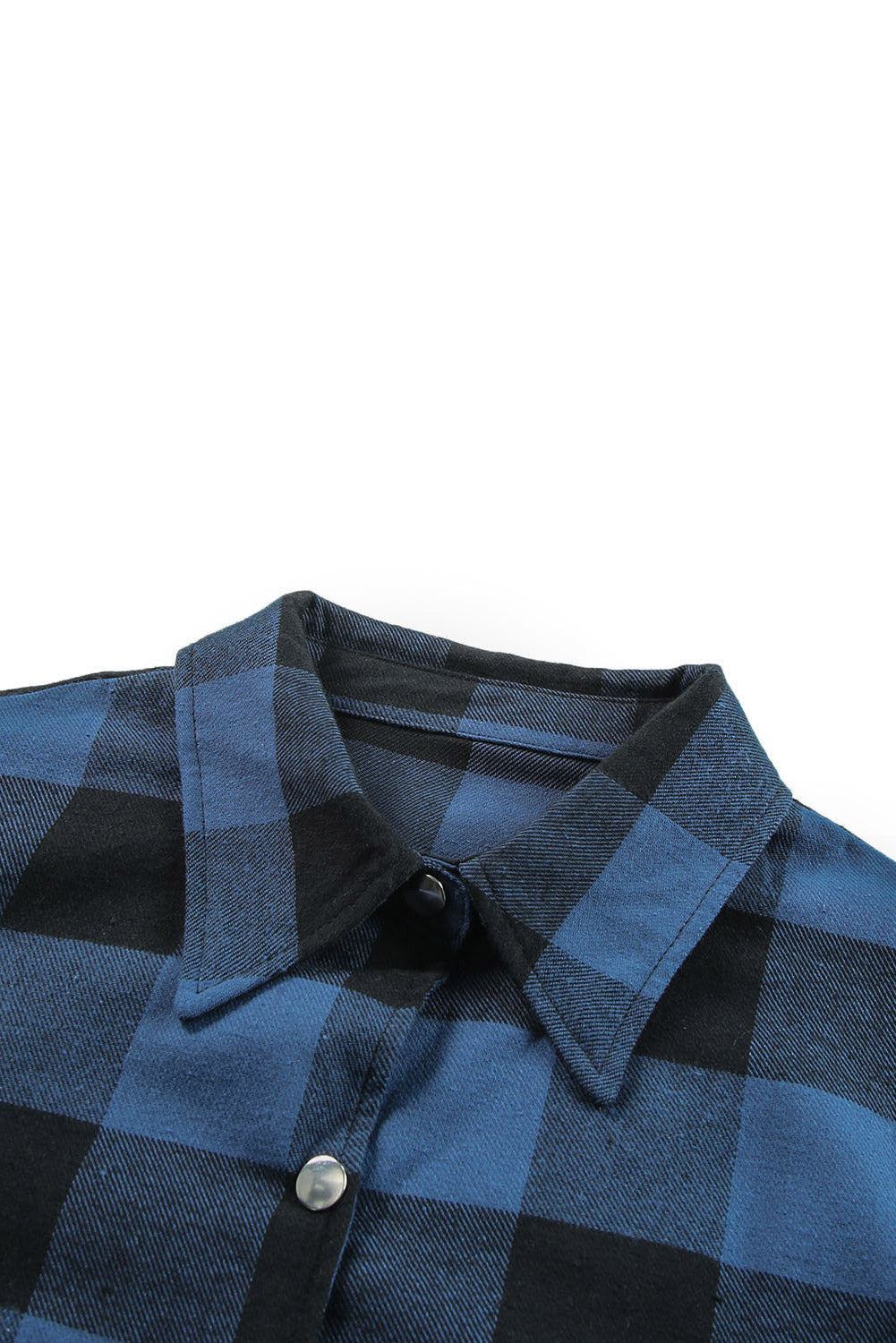 Black Turn-down Collar Plaid Shirt Coat eAura
