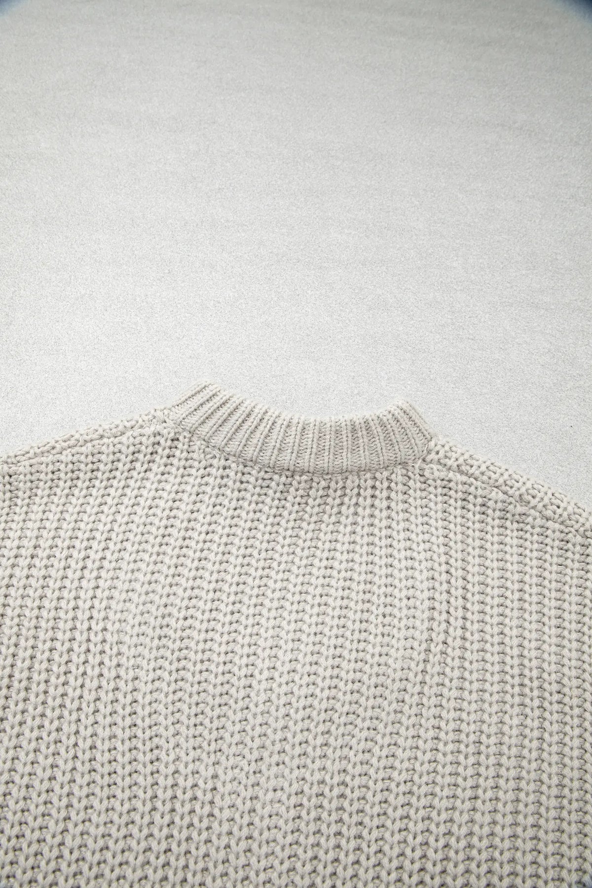 Jet Stream Solid Colour Short Sleeve Zipper Knit High Neck Sweater – Cream