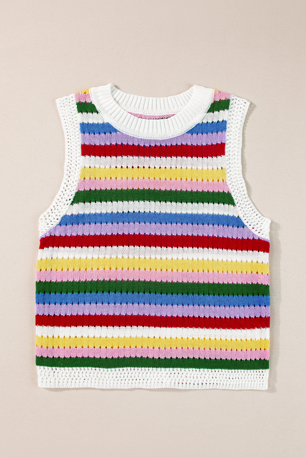 Multicolour Striped Knitted Eyelet Slim Sweater Vest eAura