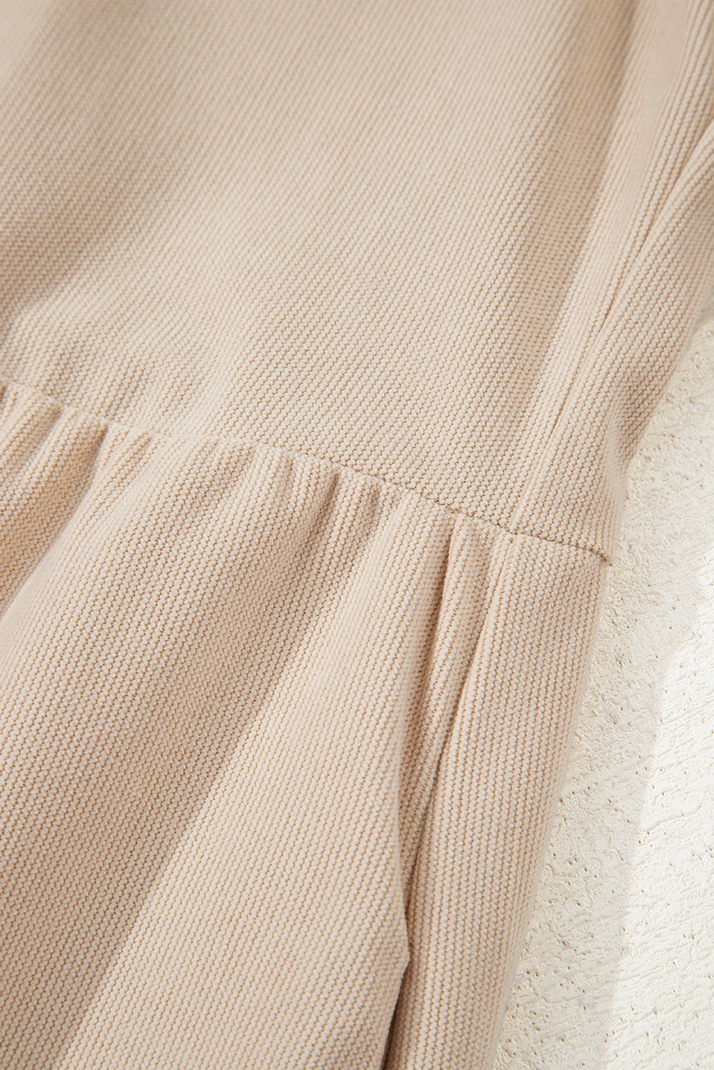 Oatmeal Corduroy Half Button Collared Long Sleeve Mini Dress eAura