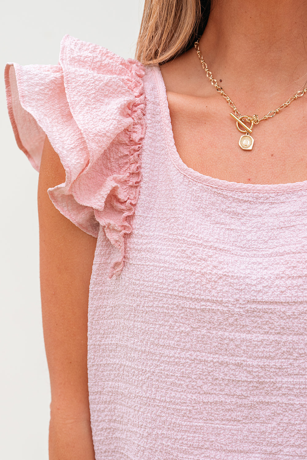 Gossamer Pink Textured Bow Knot Frilled Butterfly Sleeve Blouse eAura