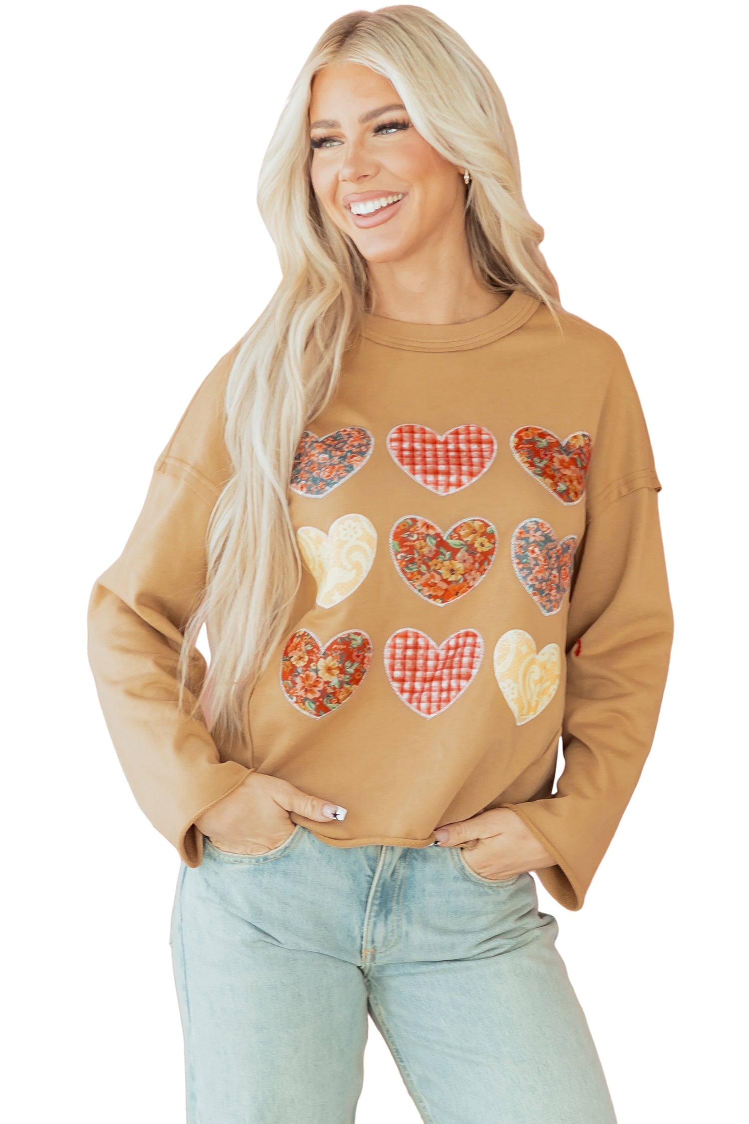 Floral Heart Stitched Exposed Seam Mineral Wash Sweatshirt - eAura