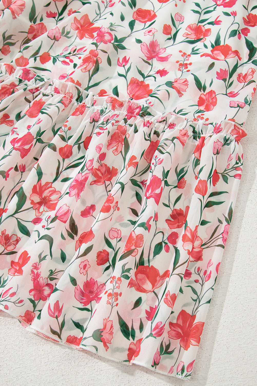 Pink Floral Puff Sleeve Square Neck Empire Waist Tiered Maxi Dress eAura