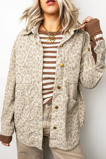Ribbed Shirt Collar Long Sleeve Regular Fit Jacket