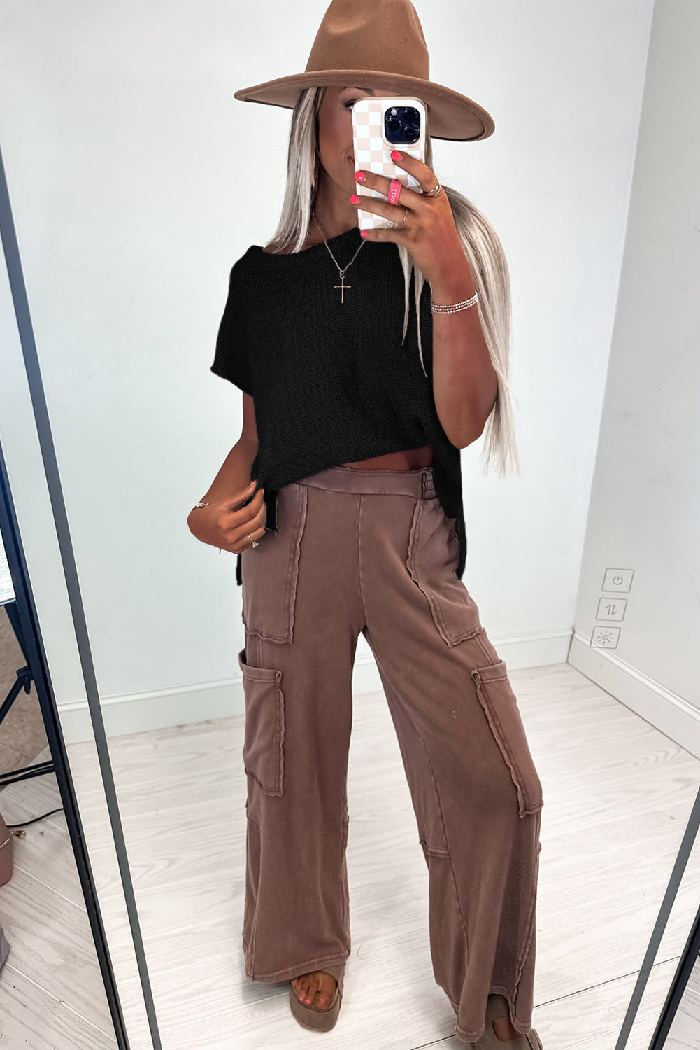 Sachet Pink Solid Color Sweater Tee with Side Slits BB Fashion Outlet