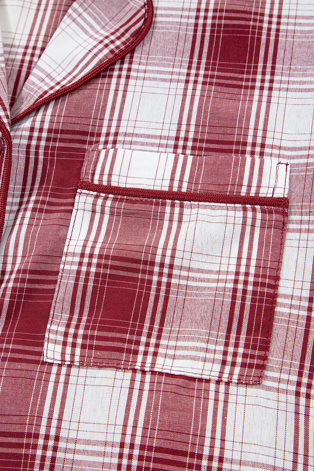 Red Retro Plaid Long Sleeve Shirt Drawstring Shorts Pyjama Set - eAura