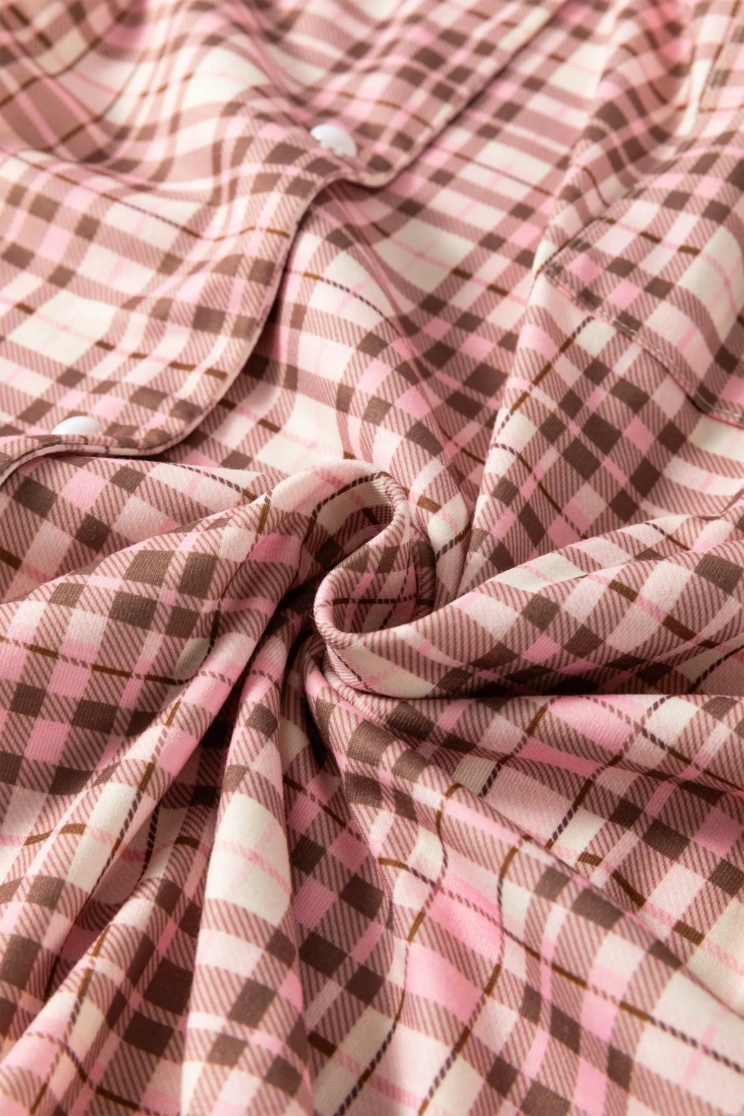Plaid Patch Pockets Long Sleeve Pyjamas Lounge Set – Pink