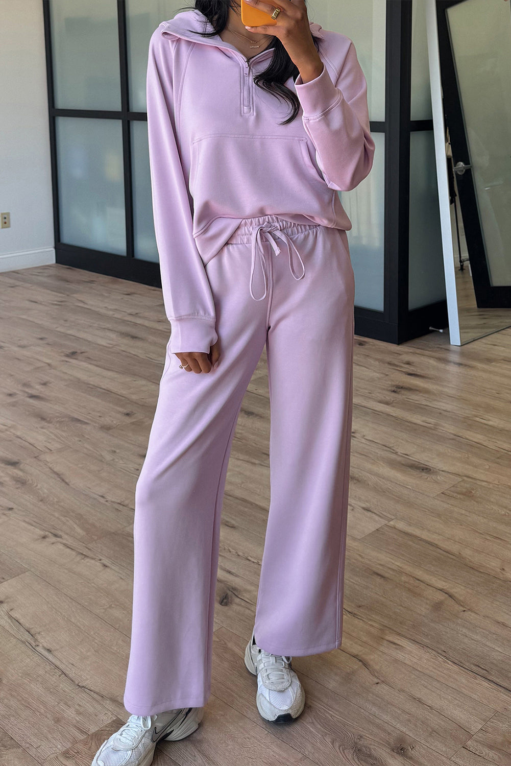 Half Zip Thumbhole Sleeve Hoodie & Active Pants 2pcs Co-ord Outfit eAura