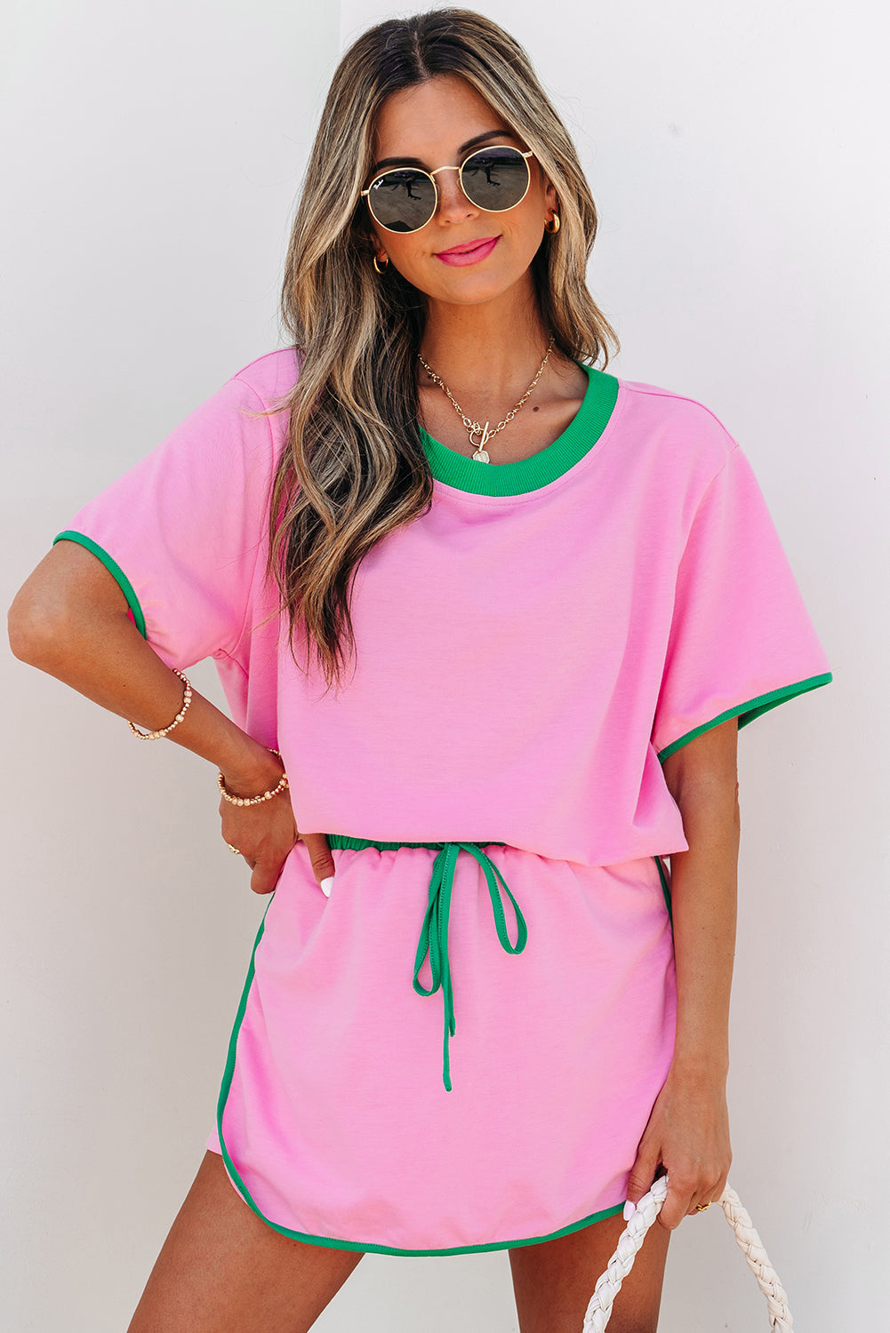 Colourblock Edge Drop Shoulder T Shirt and Skort 2Pcs Set Co-ord eAura