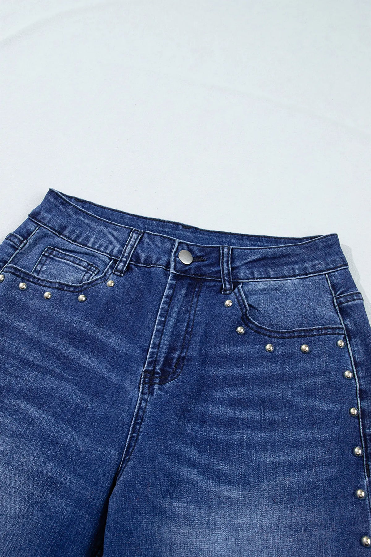Studded Detail Straight Leg Casual Loose Jeans – Black