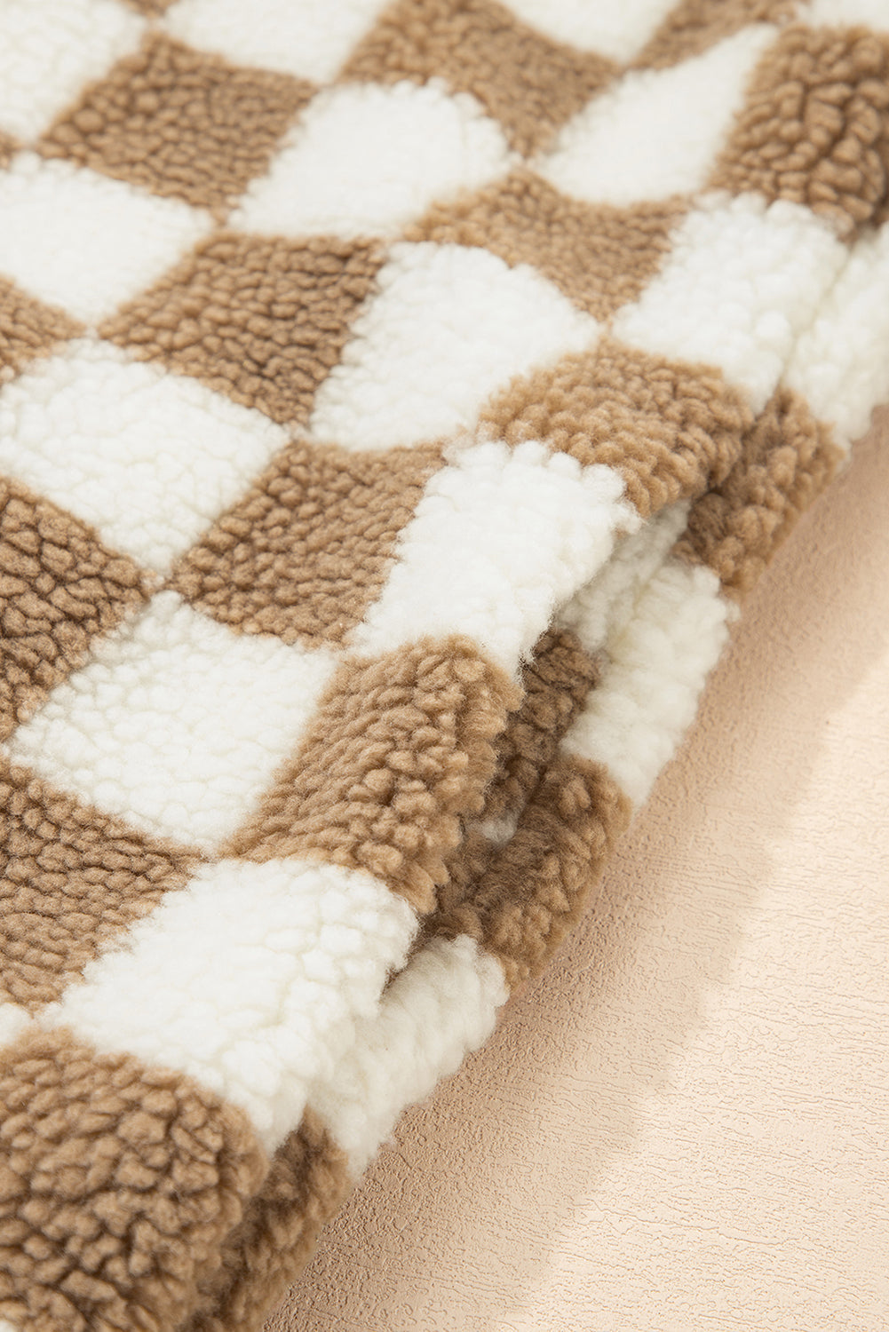 Brown Checkered Sherpa Buttoned Front Chunky Jacket eAura