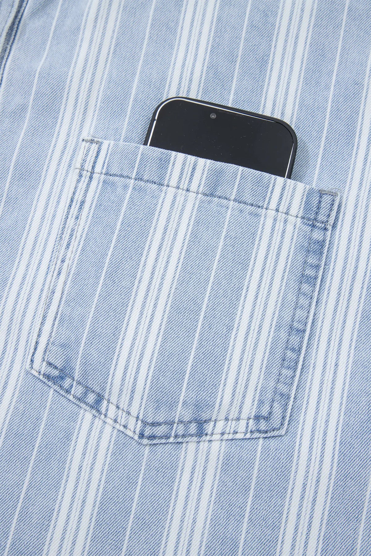 Sky Blue Stripe Boyfriend Chest Pocket Classic Denim Shacket