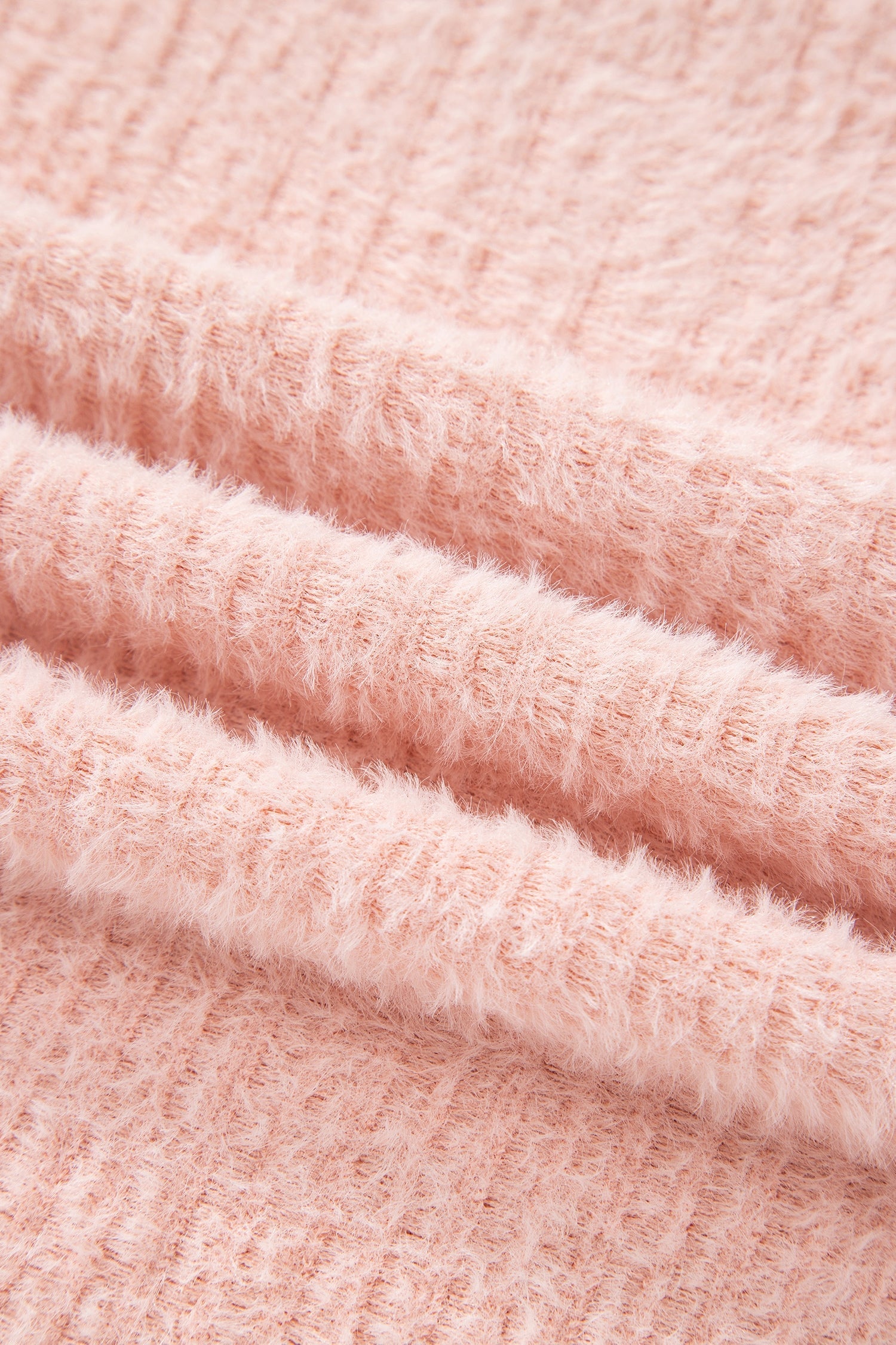 Fuzzy Ribbed Texture Round Neck Long Sleeve Top - eAura