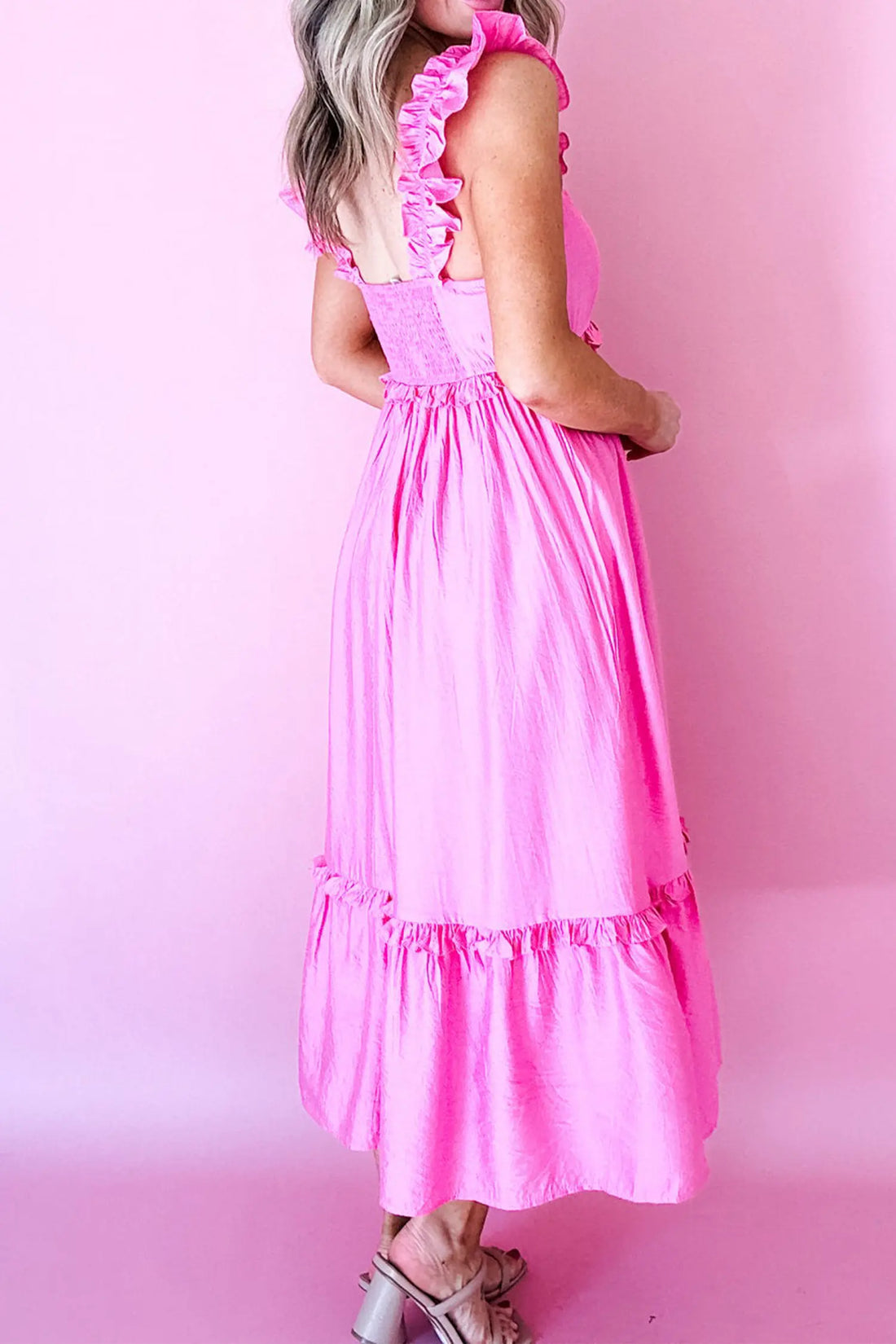 Ruffle Trim High Waist Sleeveless Maxi Dress