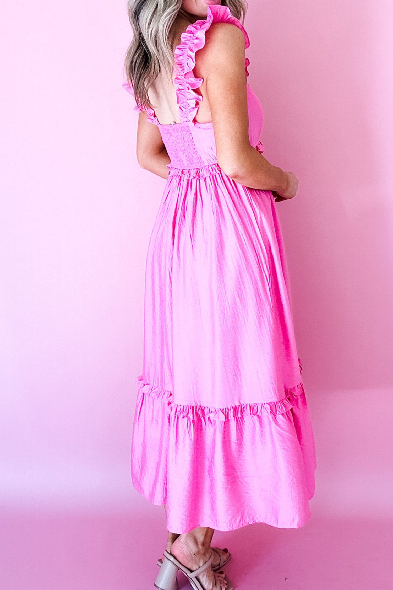 Ruffle Trim High Waist Sleeveless Maxi Dress