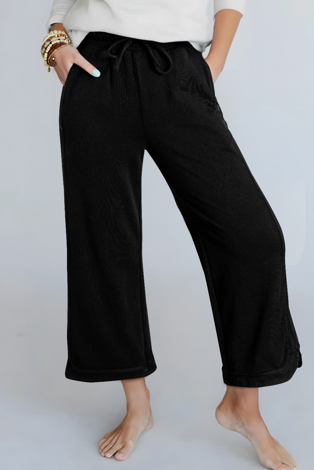 Black Mineral Wash Exposed Seam Wide Leg Pants - eAura