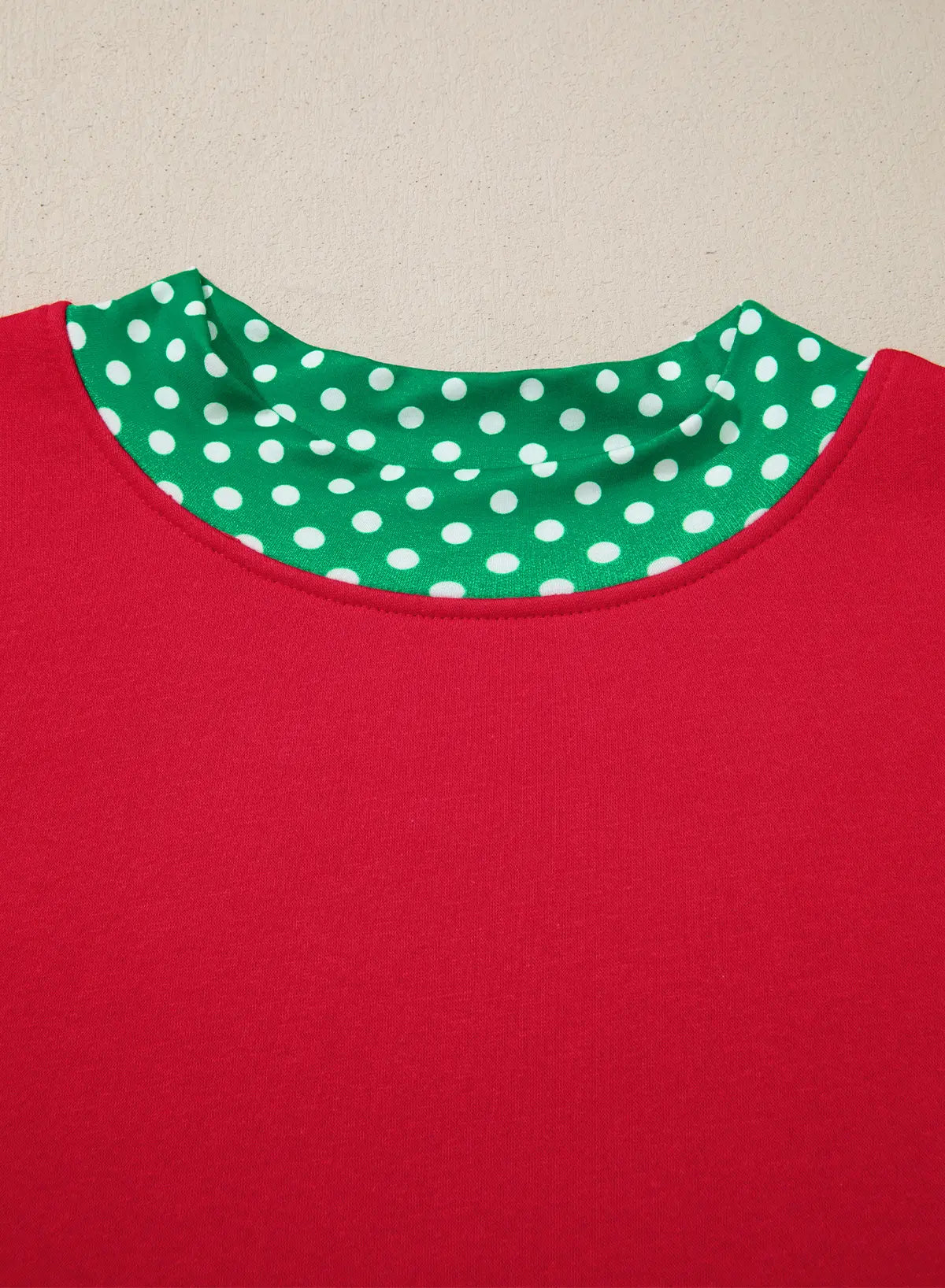 Polka Dot Patchwork Round Neck Plus Size Sweatshirt – Racing Red