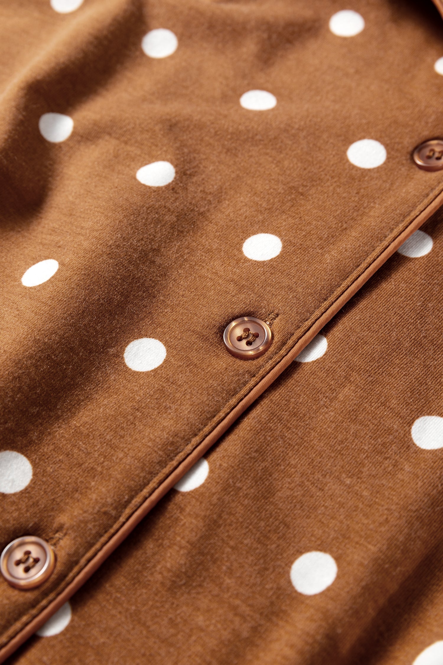 Brown Polka Dot Print Long Sleeve Shirt Pyjama Set - eAura