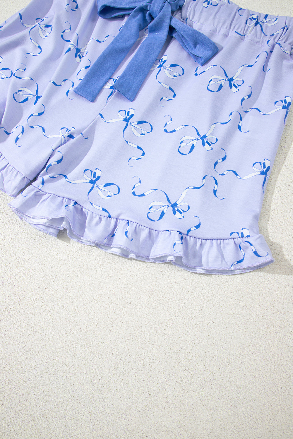 Sky Blue Bow Print Ruffled Short Pyjamas eAura