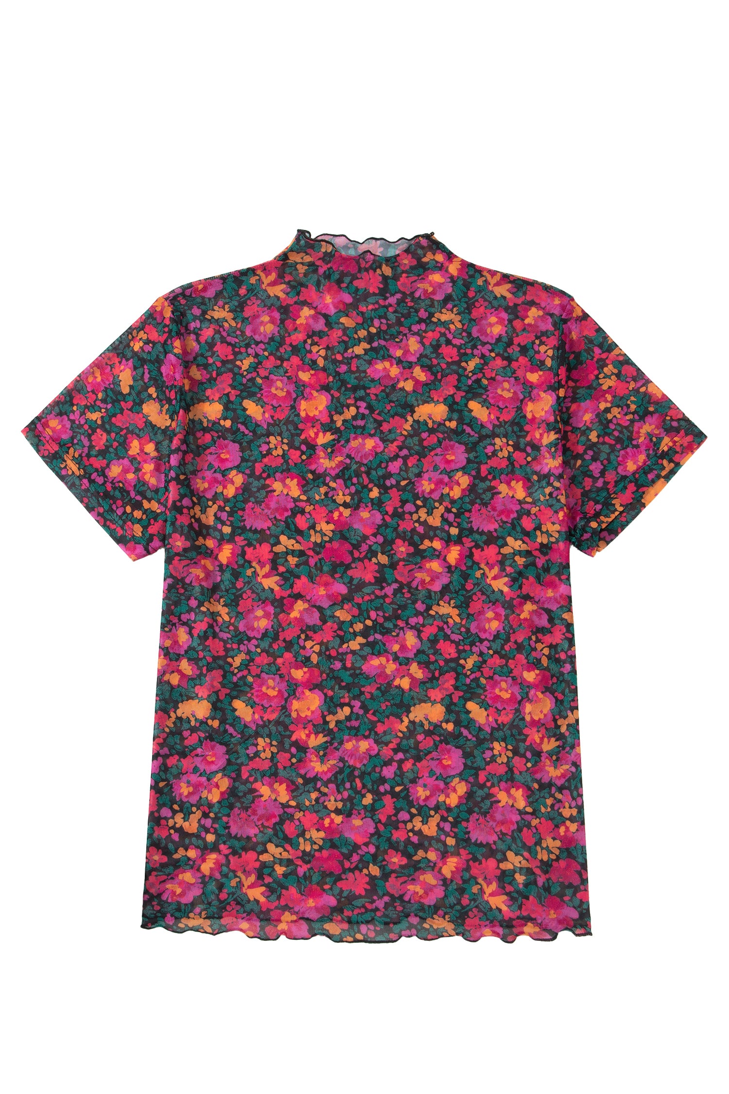 Plus Size Floral Print Sheer Mesh Short Sleeve Top – Rose