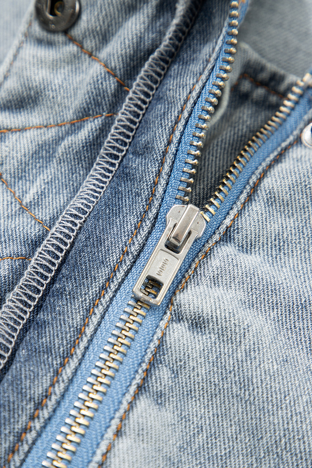 Blue Zip Up Washed Denim Jacket - eAura