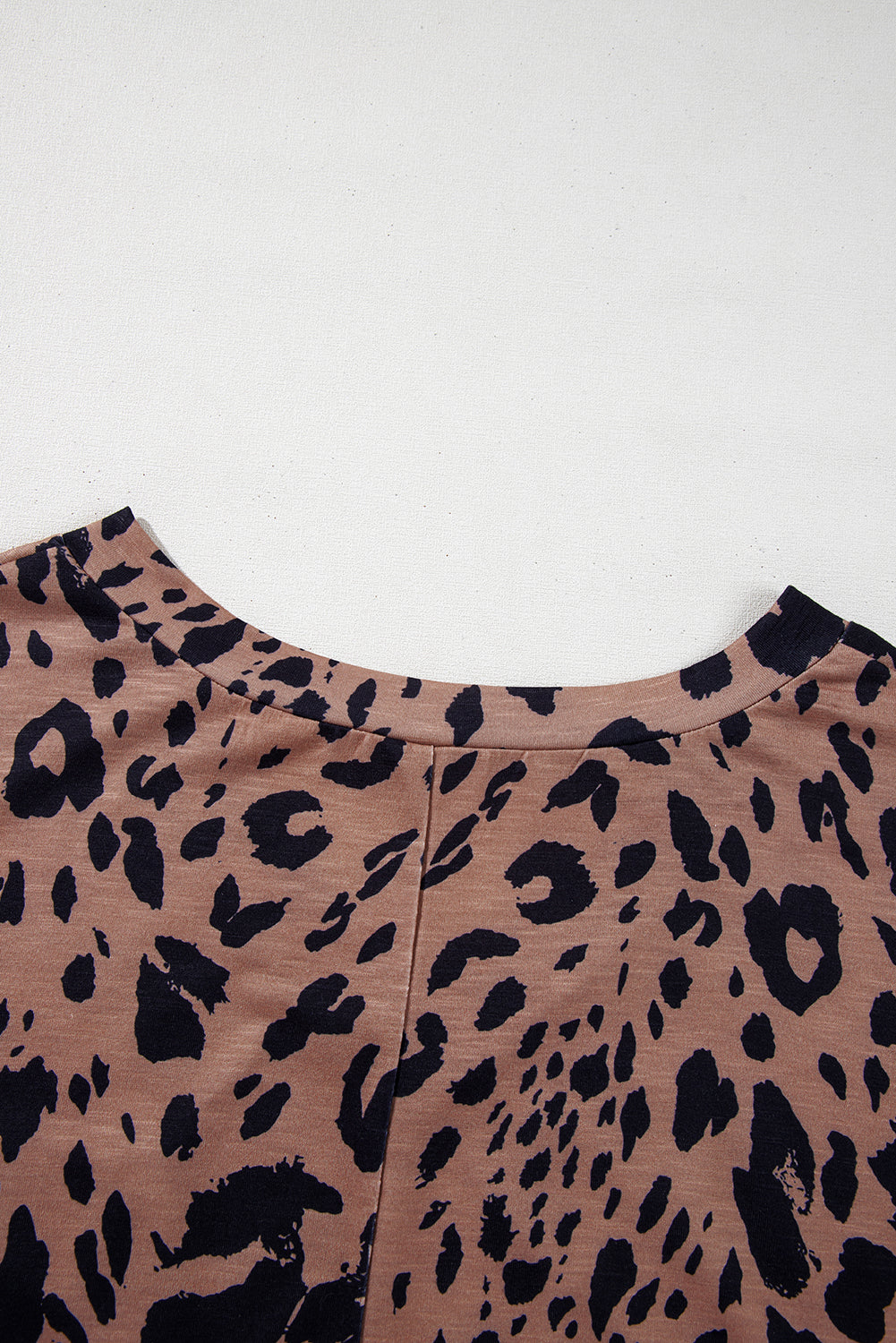 Brown Leopard Print V Neck Half Sleeve Oversized Tee eAura