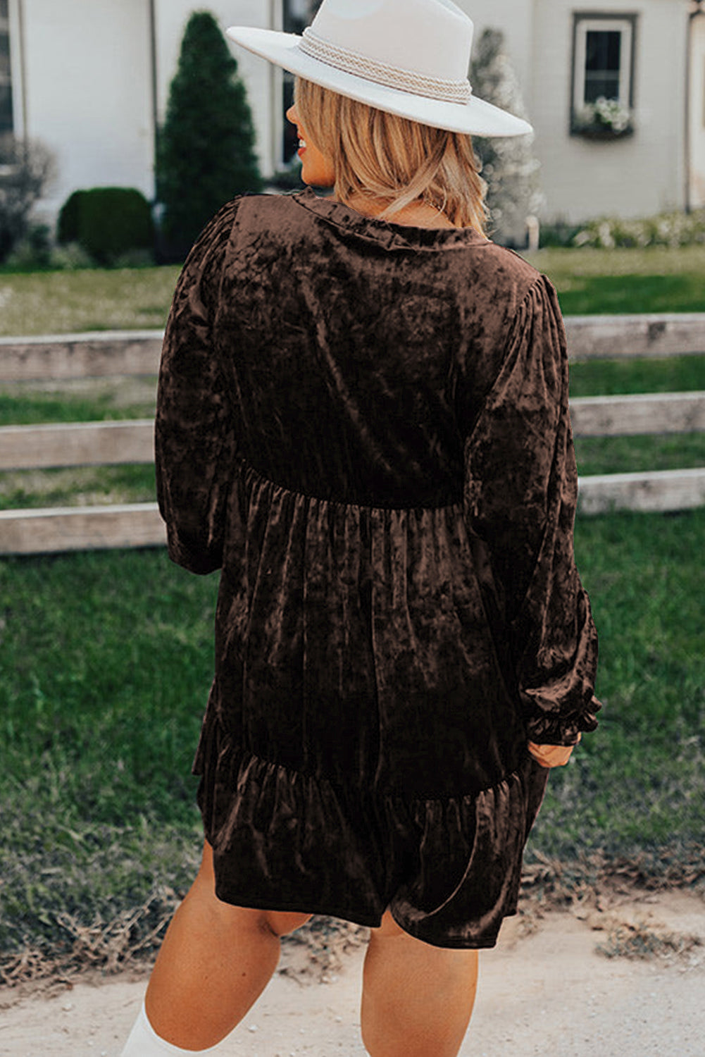 Plus Size Velvet Babydoll Mini Dress with Puff Sleeve Dear-Lover Dropshipping