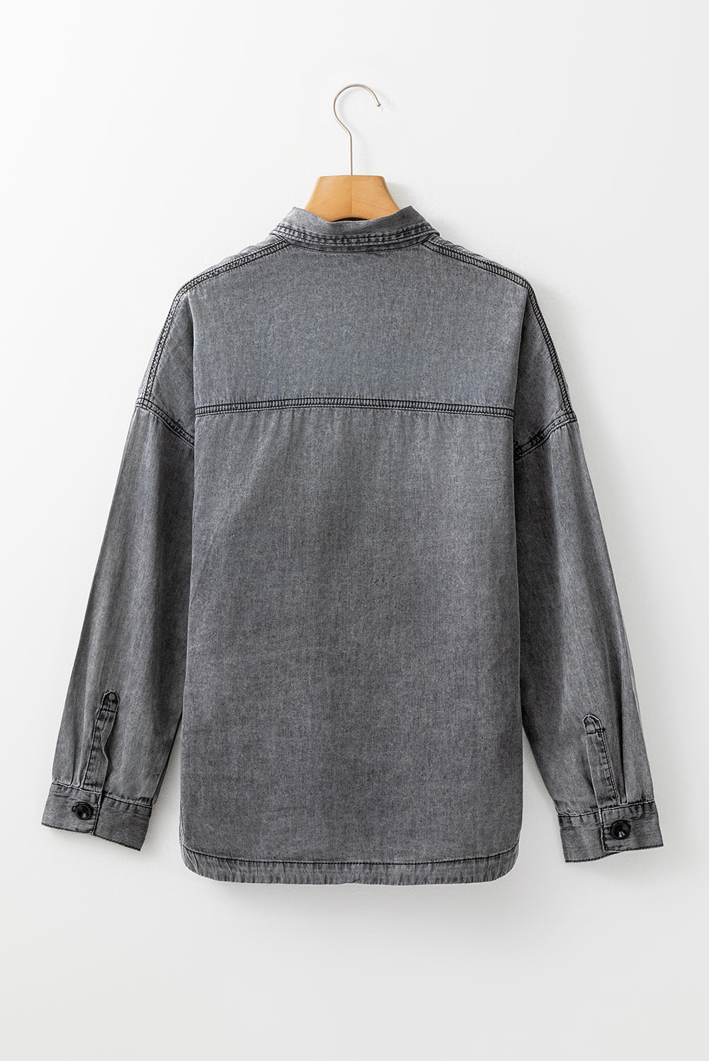Medium Grey Mineral Wash Patched Pocket Split Denim Jacket eAura