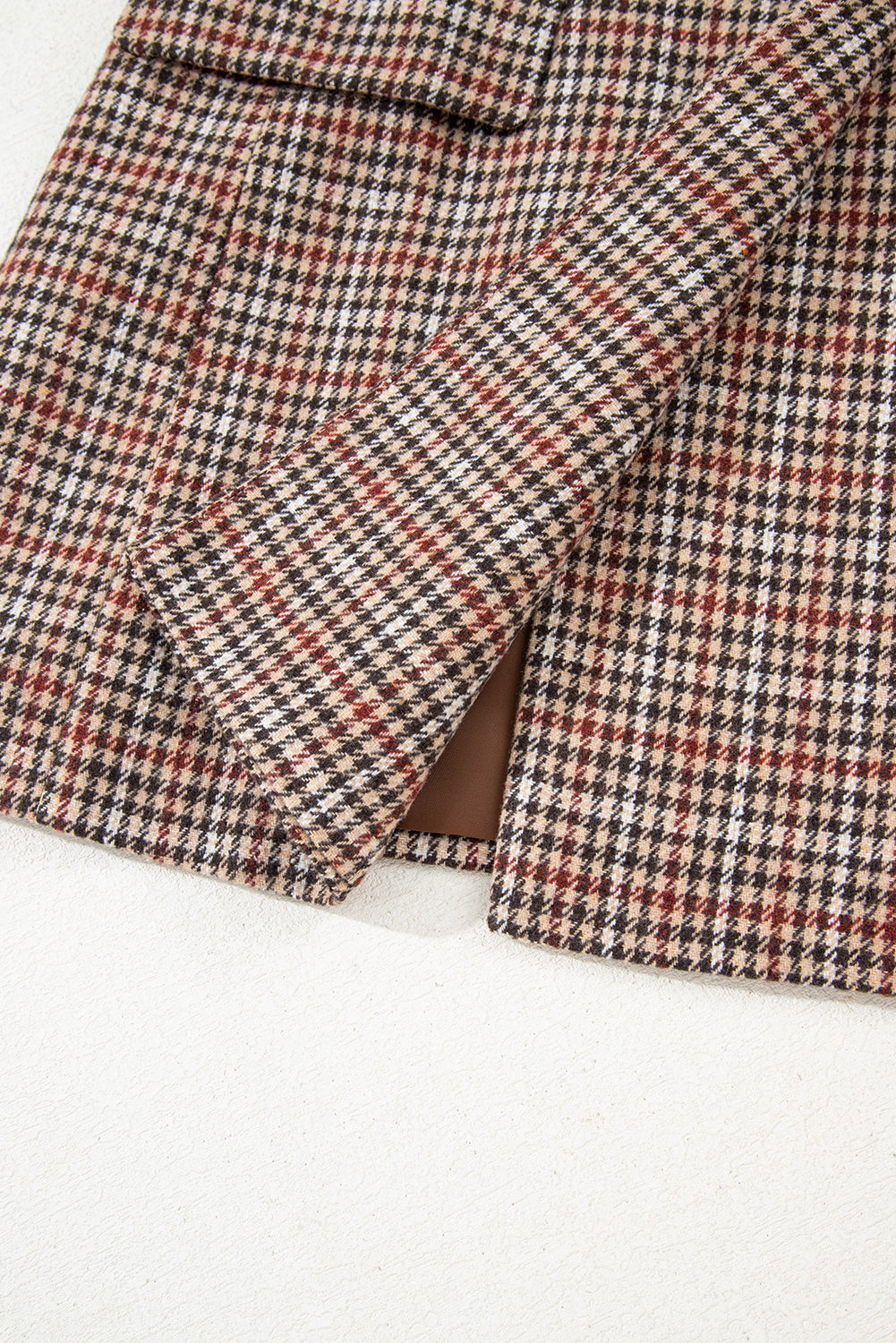 Brown Houndstooth Lapel Collar Blazer eAura