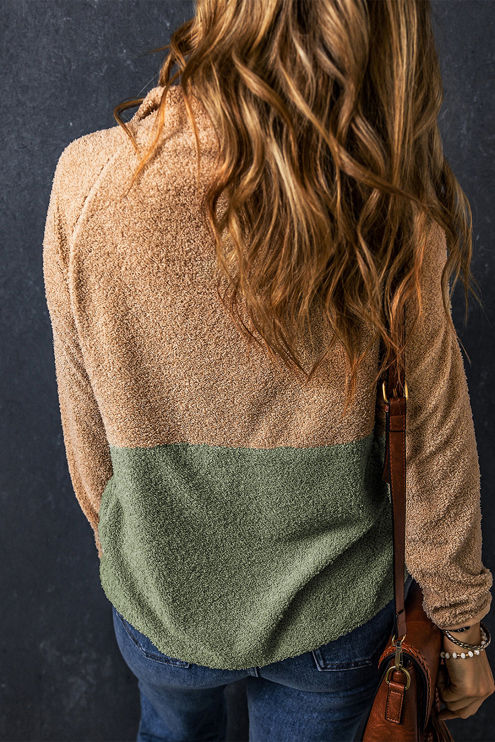 Smoke Grey Two Tones Colour Block Half Zip Fleece Sweatshirt eAura
