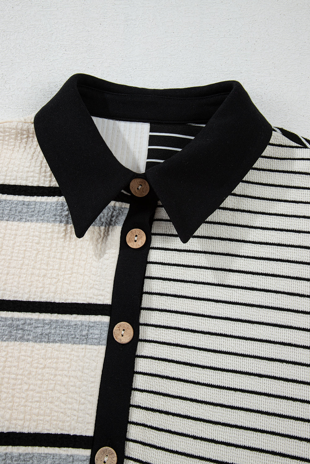 Black Stripe Colorblock Knit Henley Collar Shift Long Sleeve Mini Dress Dear-Lover Dropshipping