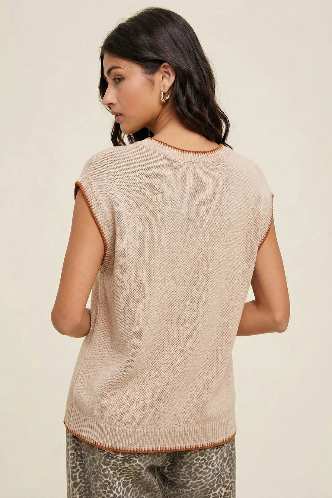 HOWDY Contrast Trim Short Sleeve Western Knit Sweater