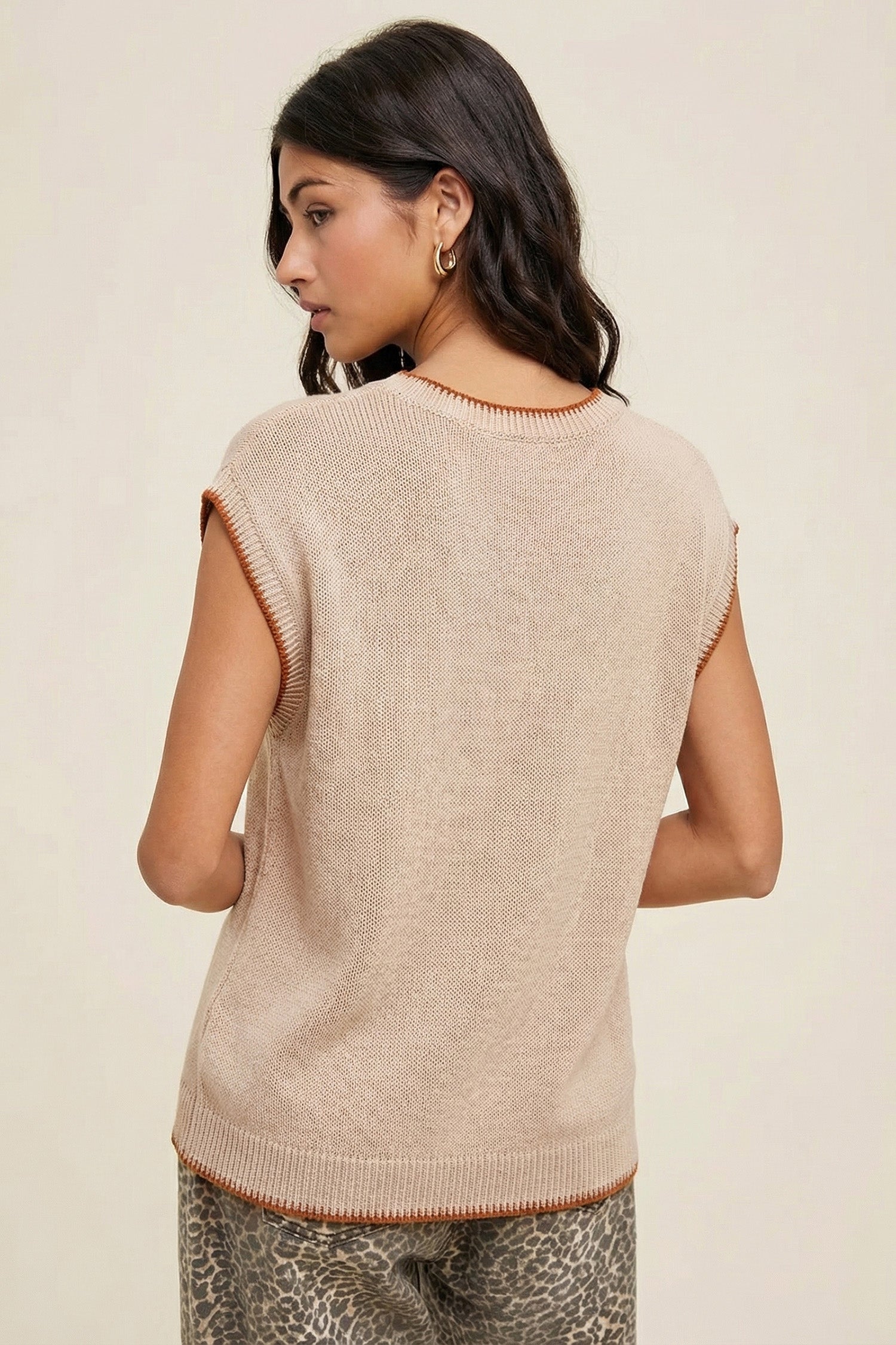 HOWDY Contrast Trim Short Sleeve Western Knit Sweater