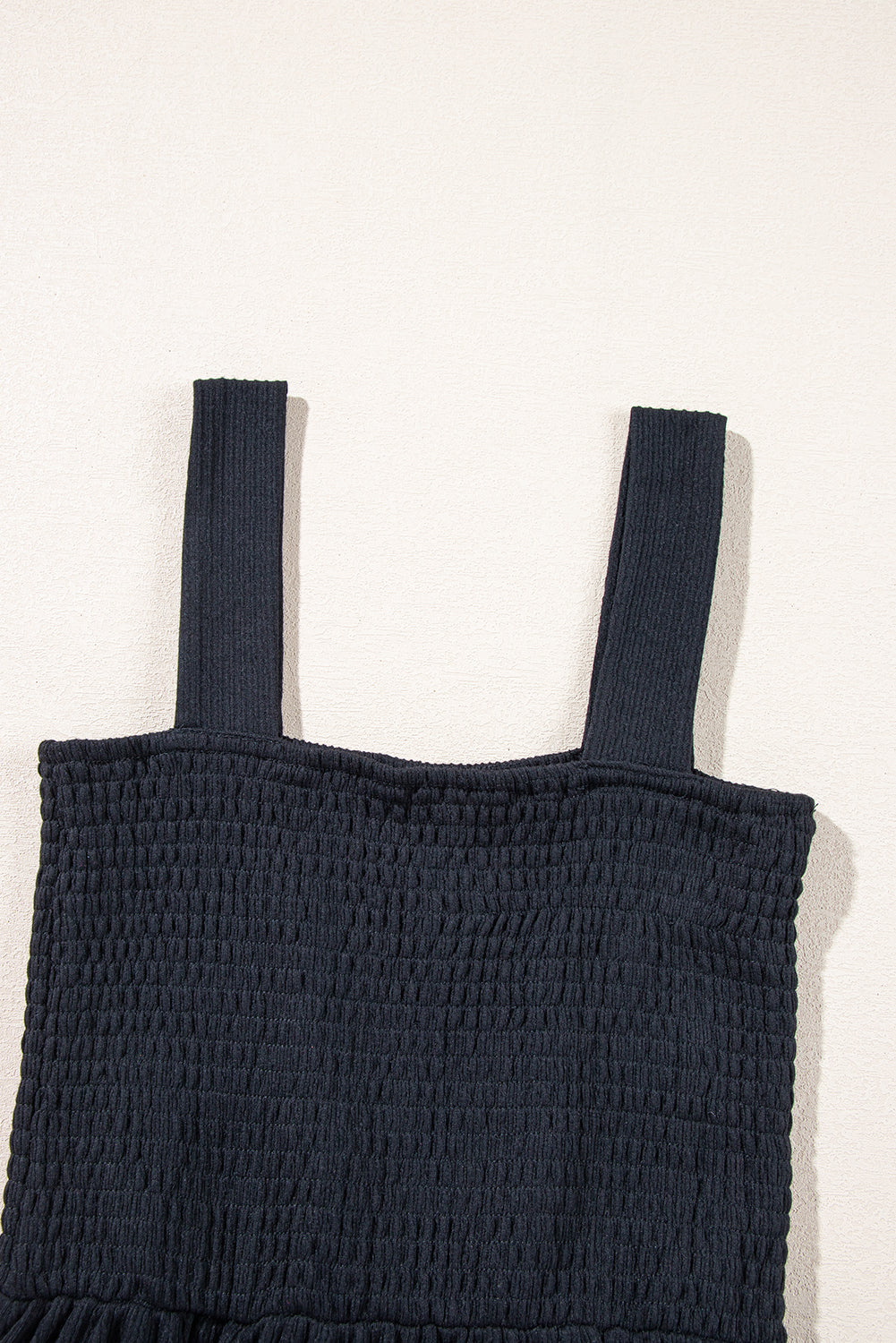 Black Smocked Bust Textured Knit Sleeveless Romper eAura