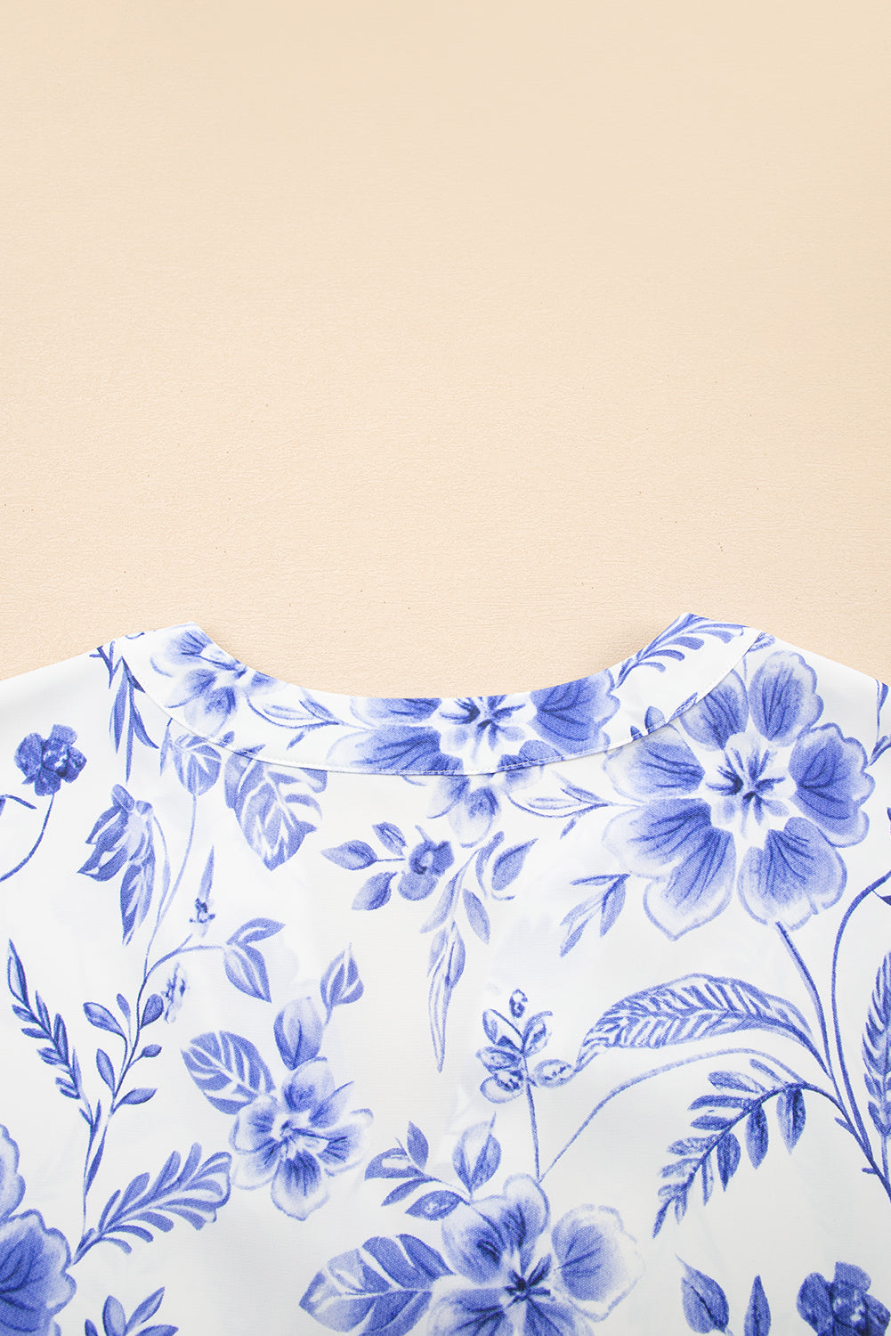 Blue Elegant Floral Print Ricrac Trim Short Sleeve Blouse eAura