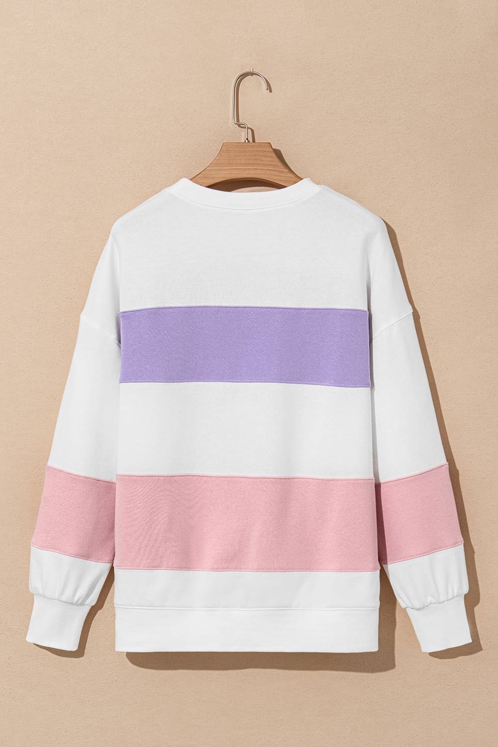 Beige Colourblock Patchwork Drop Shoulder Crewneck Sweatshirt eAura