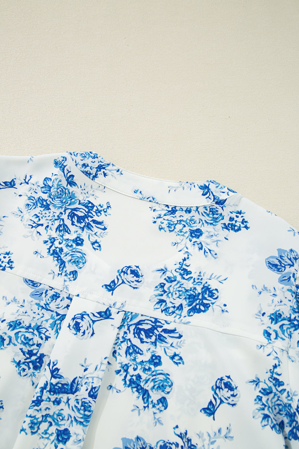 Sky Blue Floral Tiered Puff Short Sleeve Pleated Bust Buttoned Casual Shirt eAura