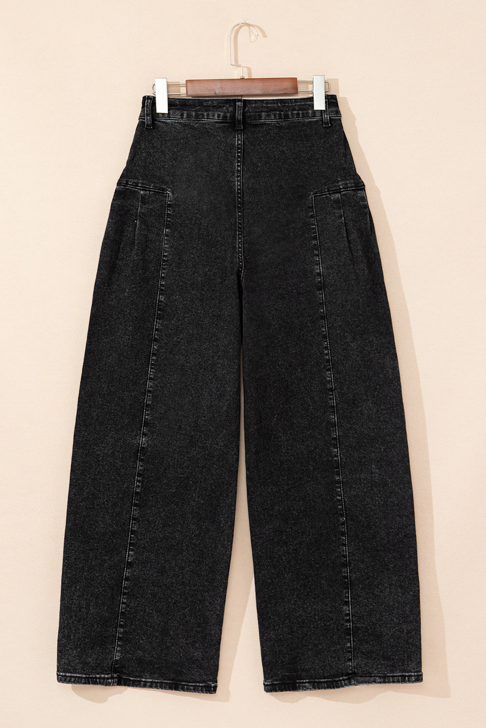 Pleated Wide Leg Mineral Wash Denim Pants - eAura