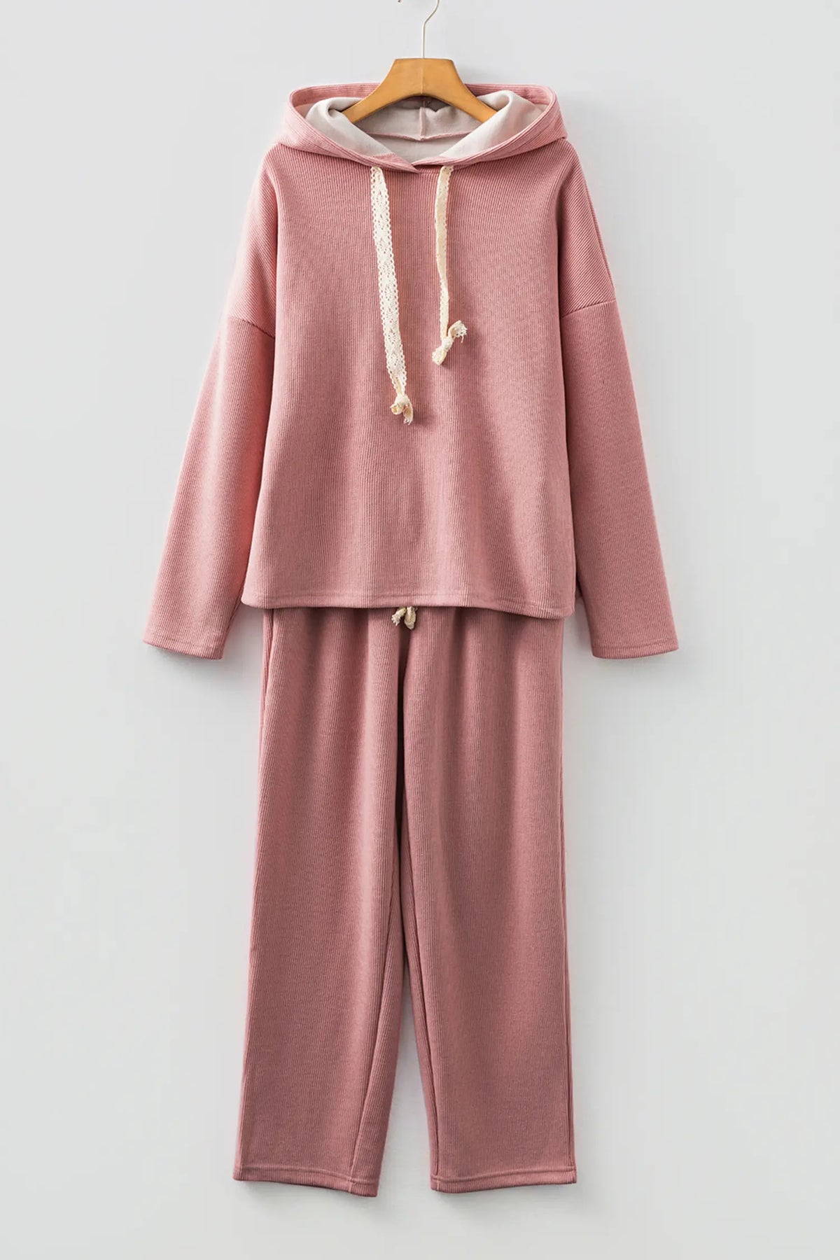 Pullover Hoodie and High Waist Bottoms Soft Cord Co-ord Set