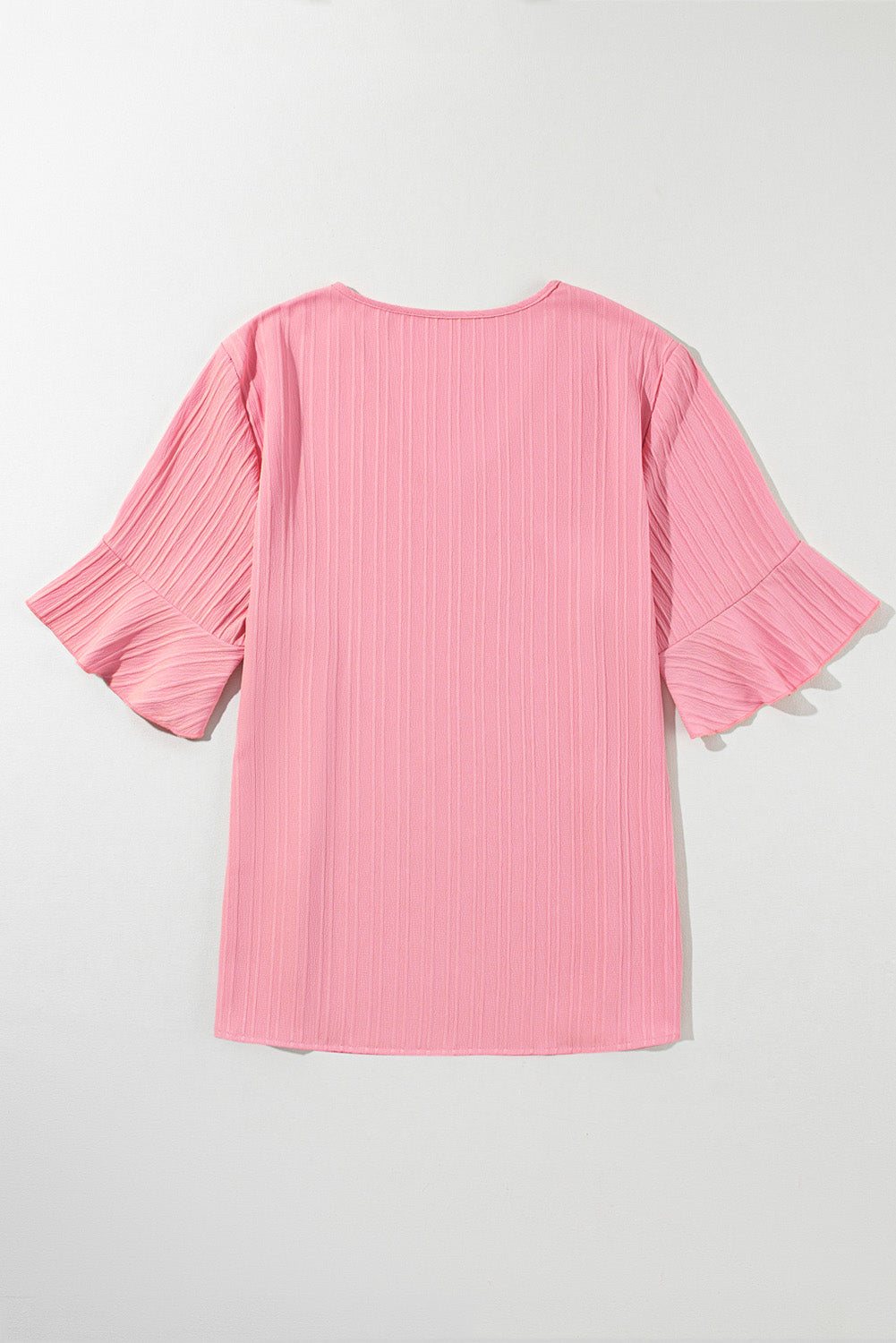 Peach Blossom Ruffled Half Sleeve V Neck Textured Plus Top BB Fashion Outlet
