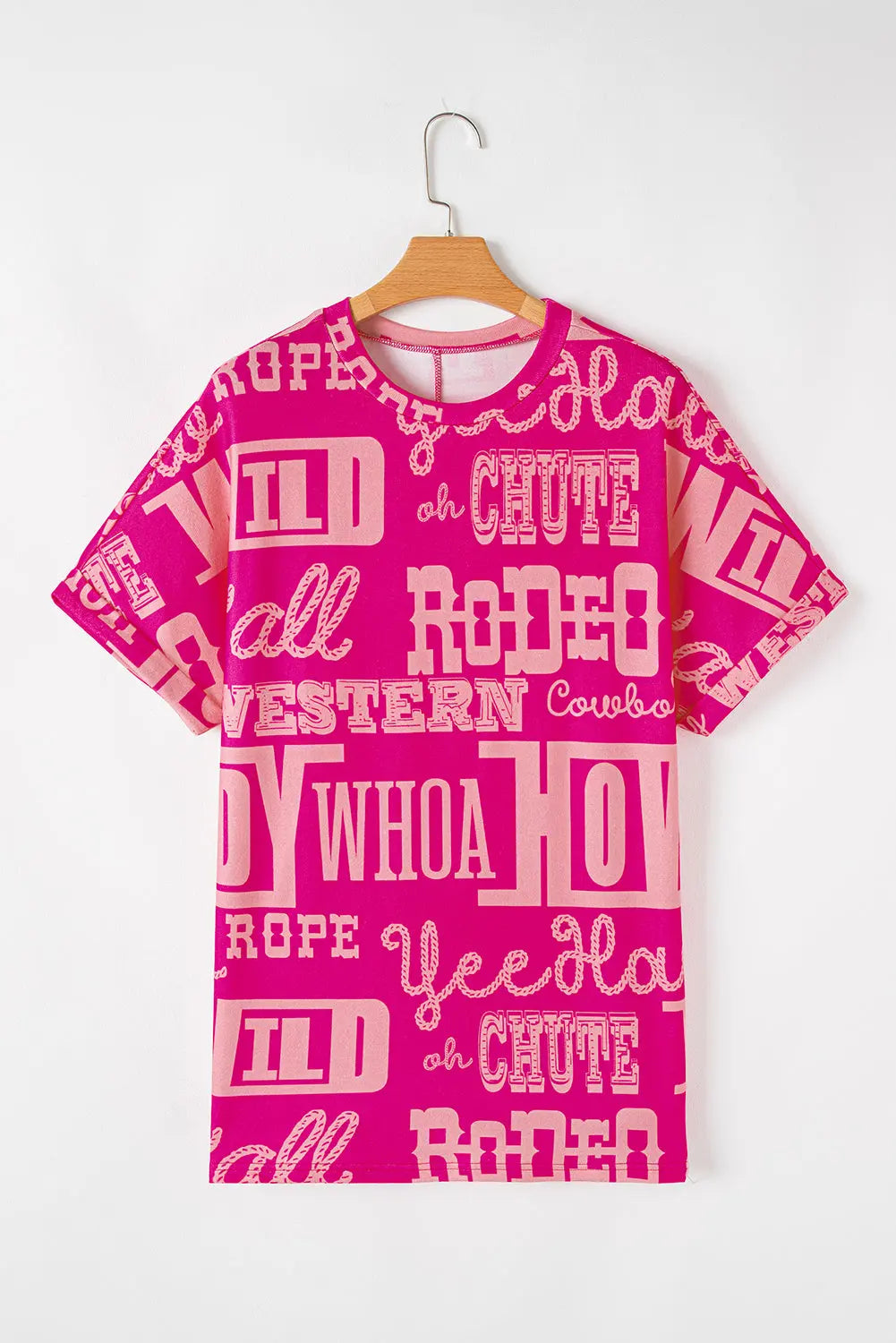 Rose Howdy Cowboy Letter Printed Western Fashion Tee - Tops/Tops & Tees