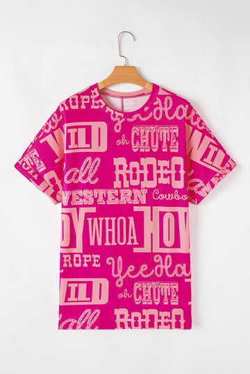 Rose Howdy Cowboy Letter Printed Western Fashion Tee - Tops/Tops & Tees