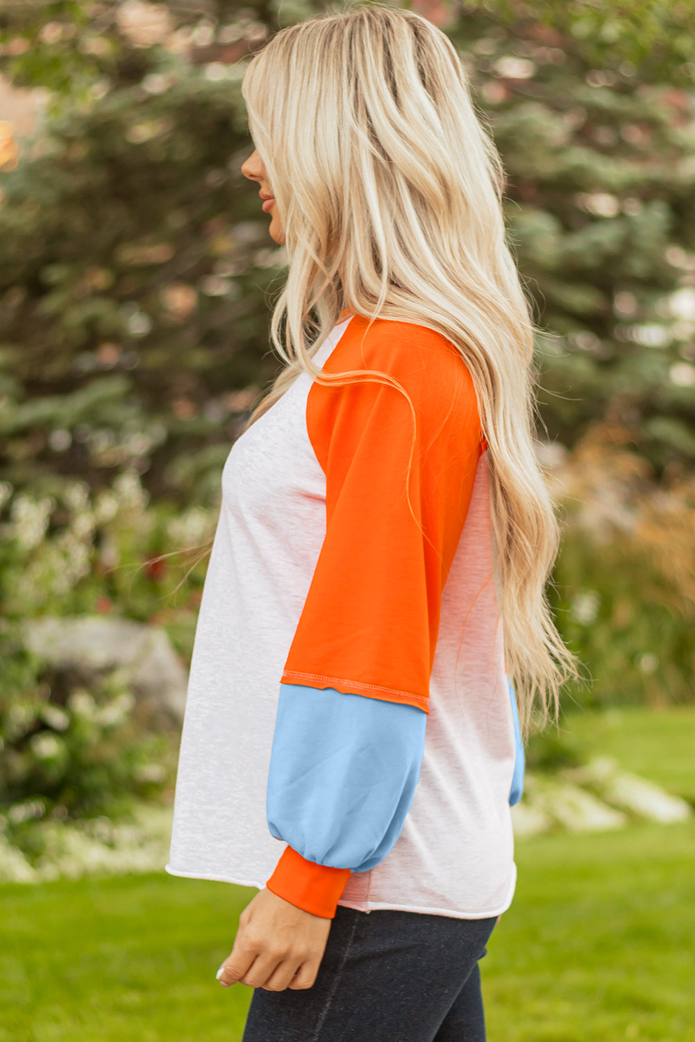 Raglan Sleeve Contrast Stitching Loose Fit Top - eAura