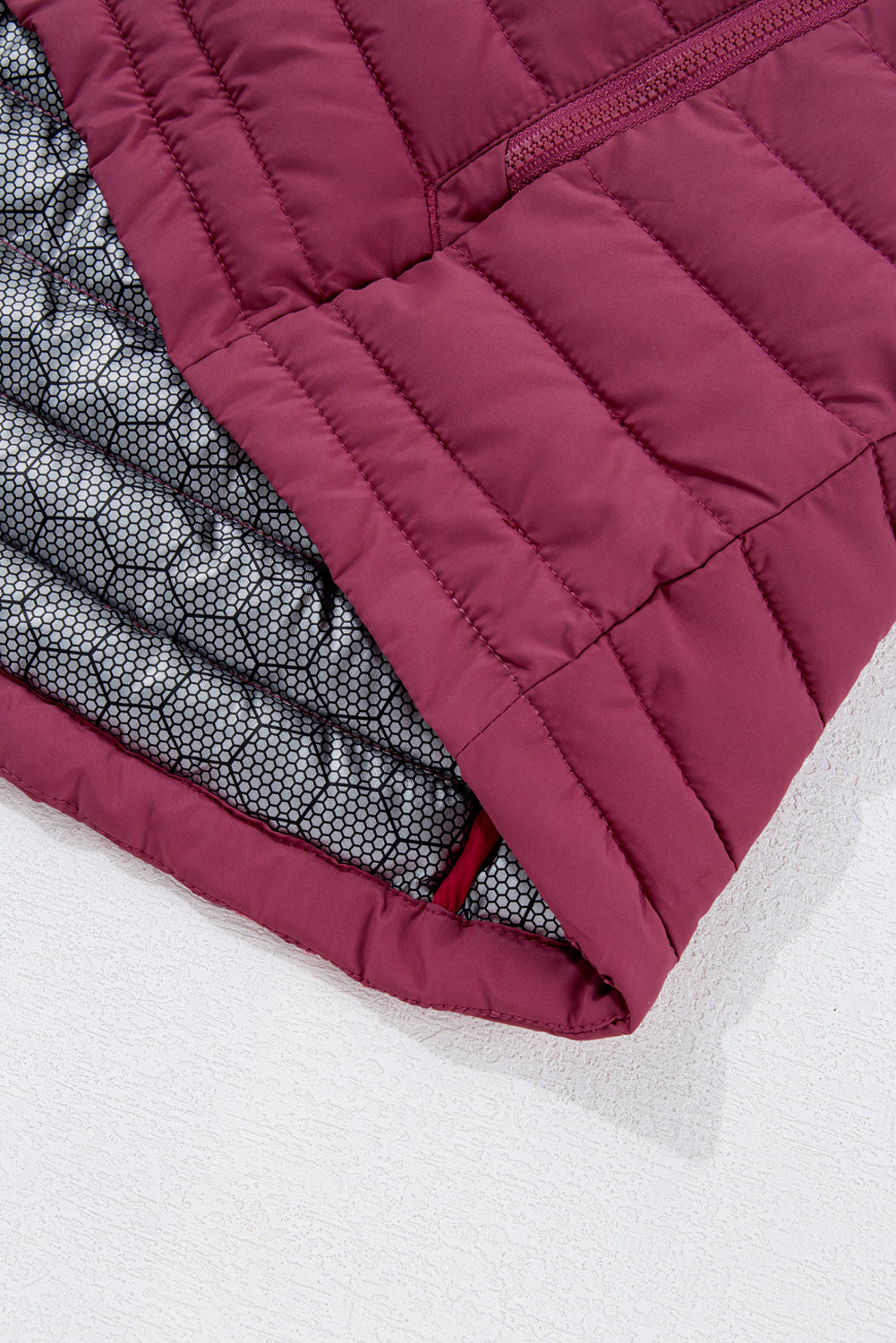 Burgundy Plush Collared Quilted Zipped Puffer Gilet Beagle Boutique Fashion Outlet