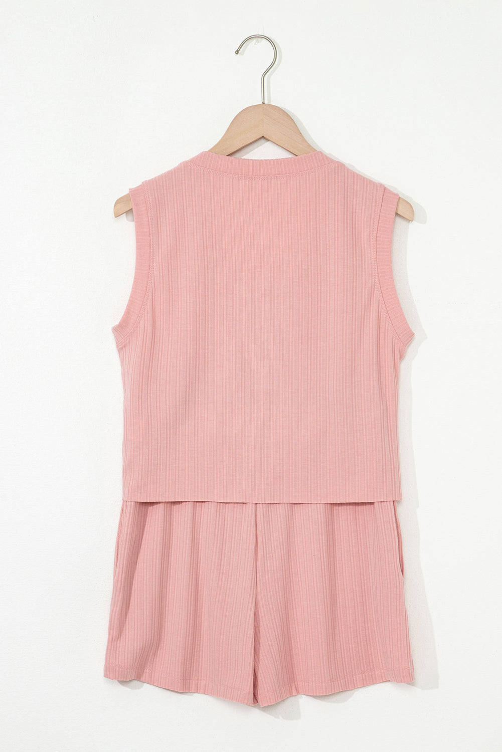 Pink Ribbed Button V Neck Tank Top and Shorts Co-ord Set eAura